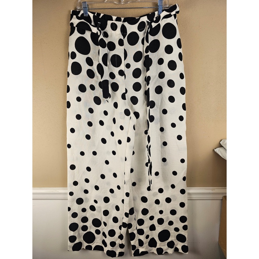 Chico's Womens Black White Polka Dot Wide Leg Pants 2 Large‎ 12